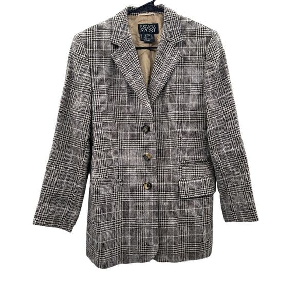Escada‎ Sport Gray Plaid Striped Long Sleeve Blazer Jacket Size 40 - Picture 1 of 9